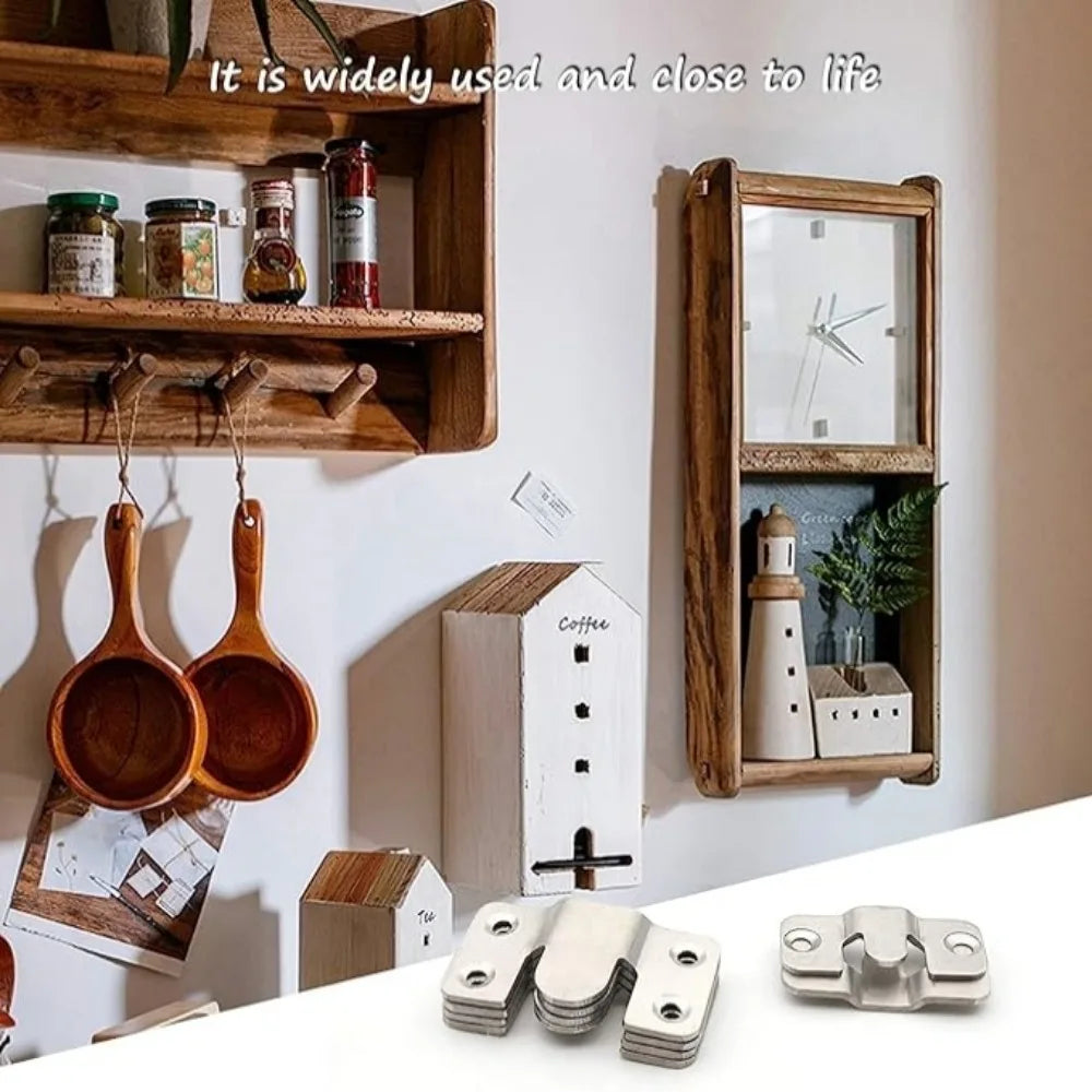 10Pcs Stainless Steel Flush Mount Bracket Interlock Hanging Buckle Picture Frame Mirror Frame Wall Hooks Home Accessories Qme