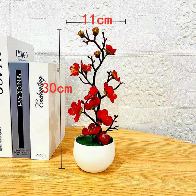 Simulation Plum Flower Pot Plant Artificial Plastic Fake Flowers Home Office Desktop Ornaments Wedding Party Background Decor Qme
