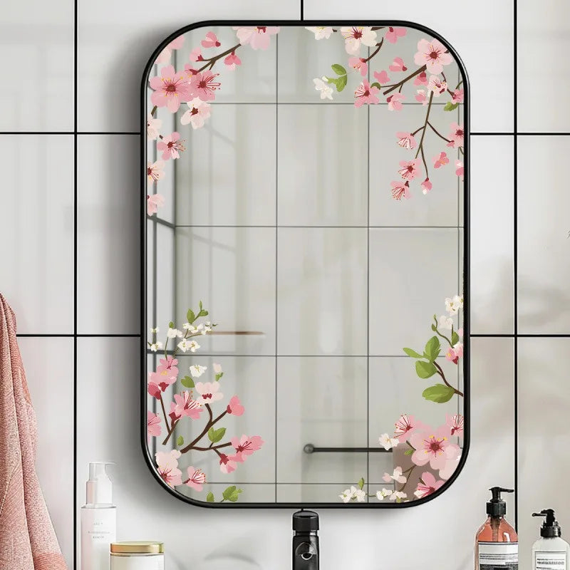 Pink Peach Blossom Mirror Wall Sticker Self Adhesive PVC Decal Glass Qme