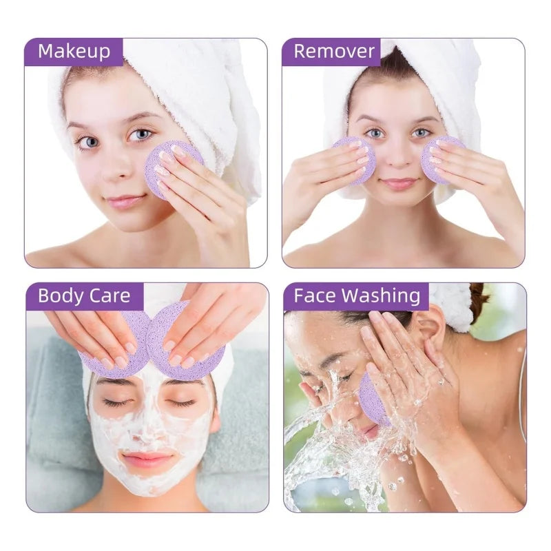 Compress Face Wash Puff with Storage Box Facial Cleansing Sponge for Makeup Remover Round Face Wash Sponge Skincare Beauty Tool Qme