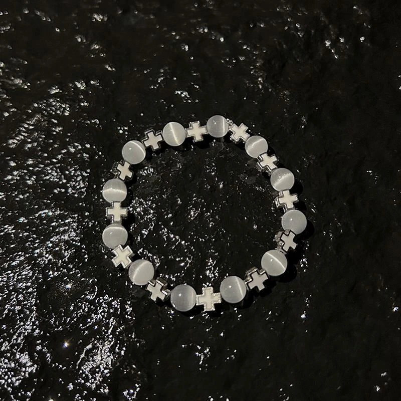 Fashion Cross Beaded Bracelets For Women Men Ins Style Cat's Eye Stone Couples Bracelets Qme A1