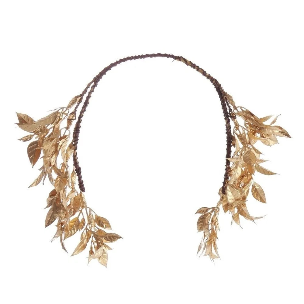 Vintage Gold Bride Wreath Headband Handmade Braided Maple Leaf Wedding Crown Delicate Ribbon Headwear Qme Style A