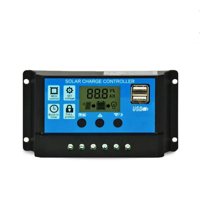 60A/50A/40A/30A/20A/10A Solar Charger Controller 12V 24V Auto PWM Controllers LCD Display 5V Dual USB Output Controller Qme