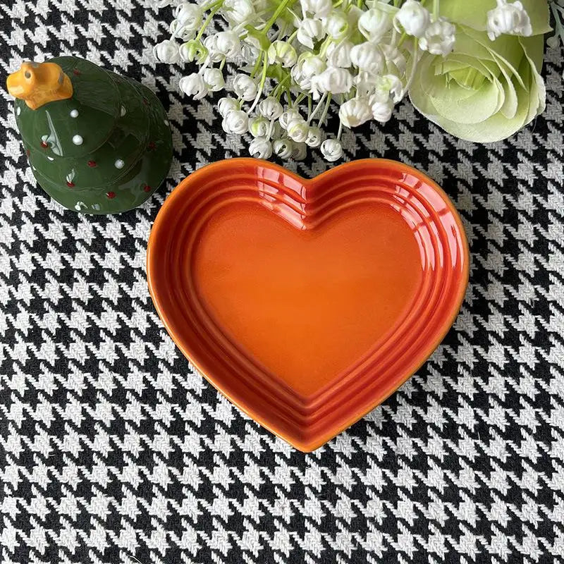 Small Cats Dogs Ceramic Cat Bowl Extra Heart-shaped Wide Anti Qme Orange
