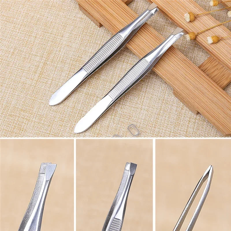 2Pcs/Set Professional Slanted/flat Stainless Steel Hair Removal Clip Eyebrow Face Hair Remover Tweezers Eyebrow Plucking Tools Qme