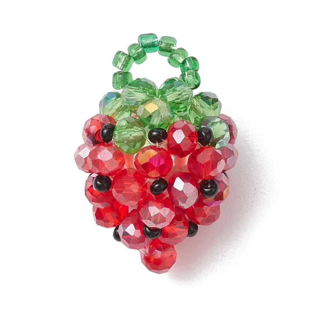 PandaHall 10Pcs Red Strawberry Glass Seed Bead Charms Handmade Beaded Fruit Charms for DIY Jewelry Necklaces Earrings Making Qme