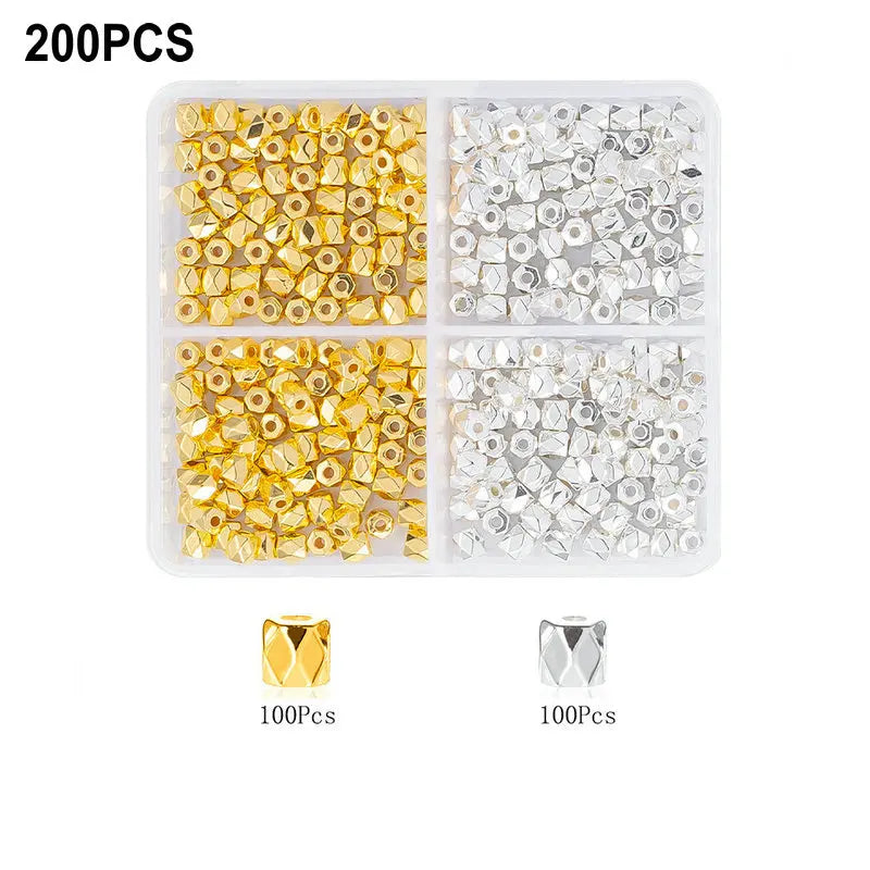 4Colors CCB Spacer Beads Kit in 6 Styles Assorted Round Star Gold Spacer Beads for Bracelet Necklace Making Jewelry DIY Craft Qme 11-200pcs