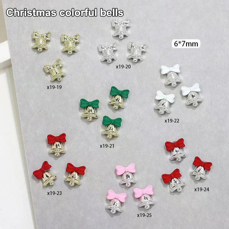 Christmas Alloy Nail Accessories Mini Colored Bow Bell Rhinestones Qme