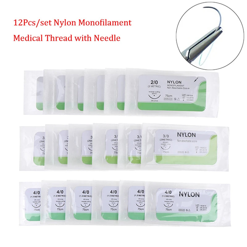Surgical Practice Nylon Suture Thread 2 0 3 4 Sterile Needle Medical Qme