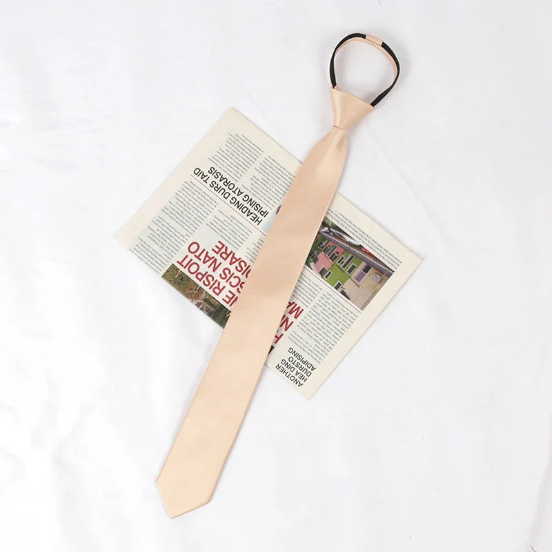Unisex Black Simple Clip Tie Women Men Zipper Ties Shirt Accessories Qme Champagne