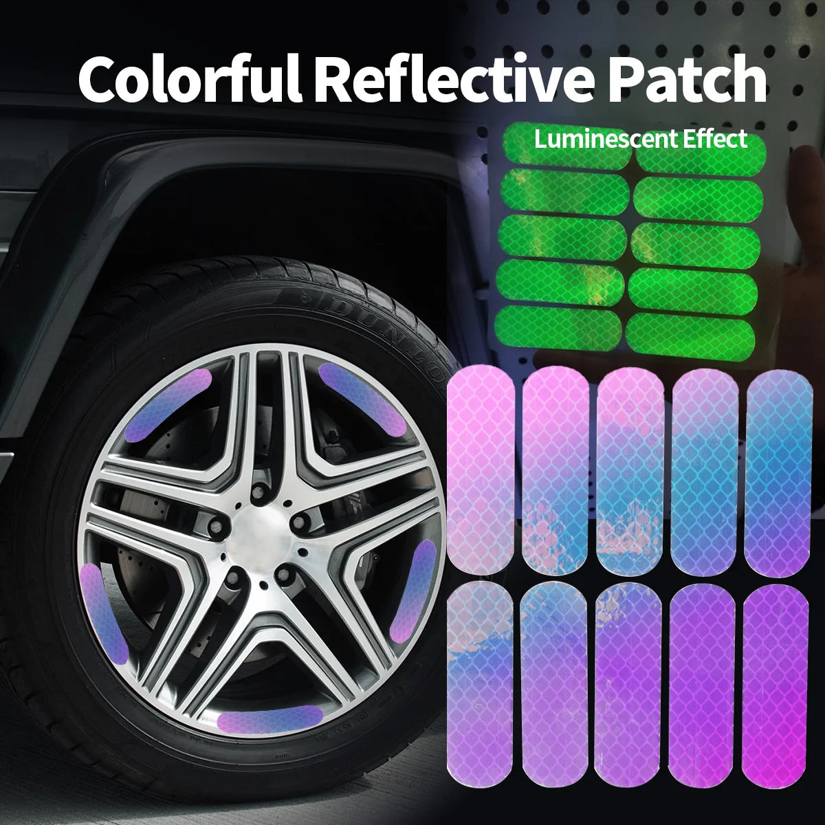 Seven-Color Laser Car Decoration Accessories Anti-Collision Reflective Warning Stickers for Car Motorcycle Wheels Qme