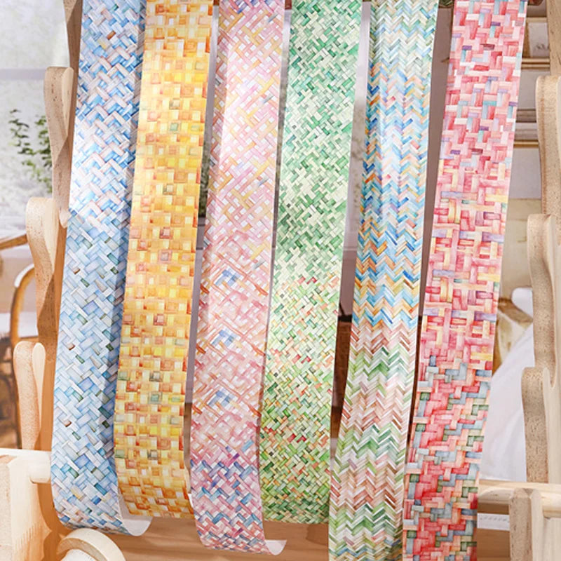 1 Roll Washi Tape Colorful Imitation Woven Pattern Landscape Tape Collage Material DIY Greeting Cards Cup Photo Frame Decoration Qme
