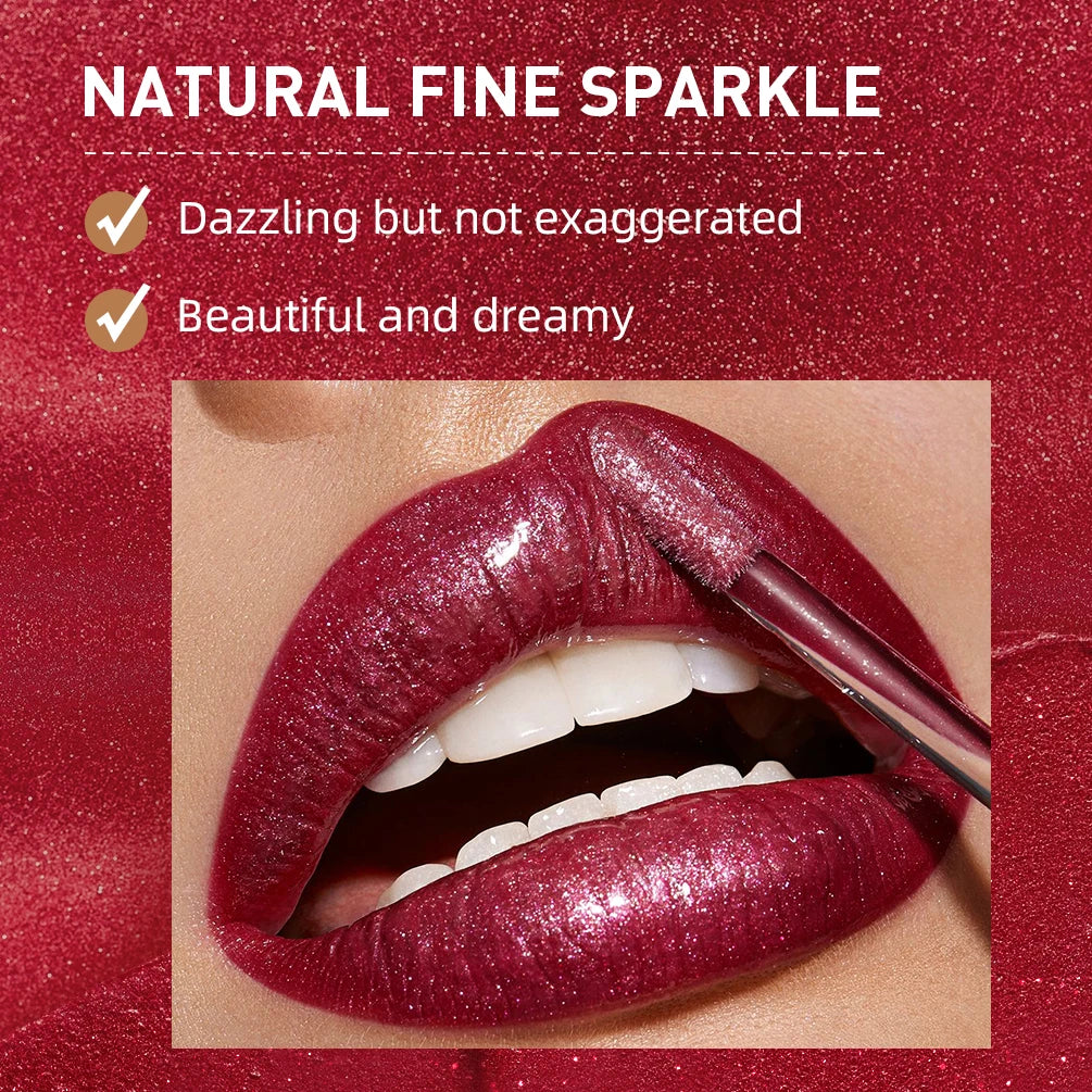 QIBEST Diamond Liquid Lipstick Moisturizing Long-Lasting Purple Sparkling Waterproof Lip Gloss Cosmetics Matte Glitter Lipstick Qme