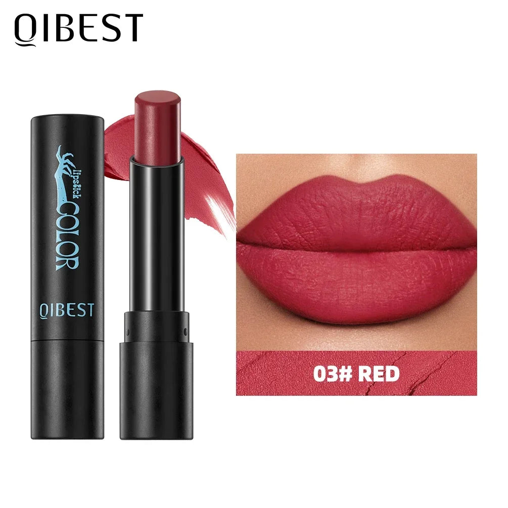 QIBEST 8 Colors Matte Lipstick Waterproof Velvet Sexy Red Lip Stain Popular Black Red Orange White Color Lasting Lipstick Makeup Qme 03