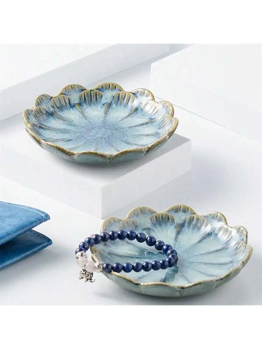Ceramic Petal Shaped Jewelry Tray Simple Irregular Plate Storage Qme