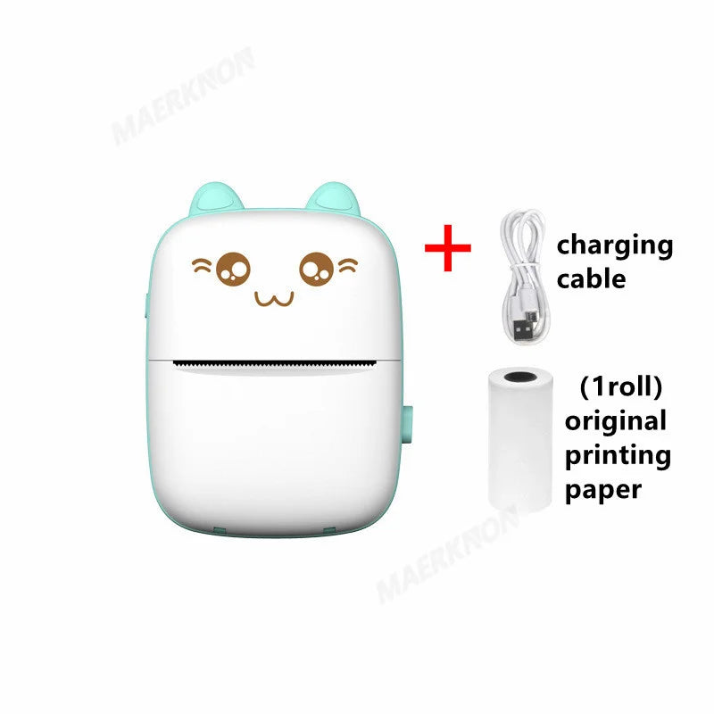 58mm Mini Portable Thermal Printer Wireless Bluetooth Mobile Pocket Photo Printer Memo Wrong Question HD Printing With USB Cable Qme Green Printer Set