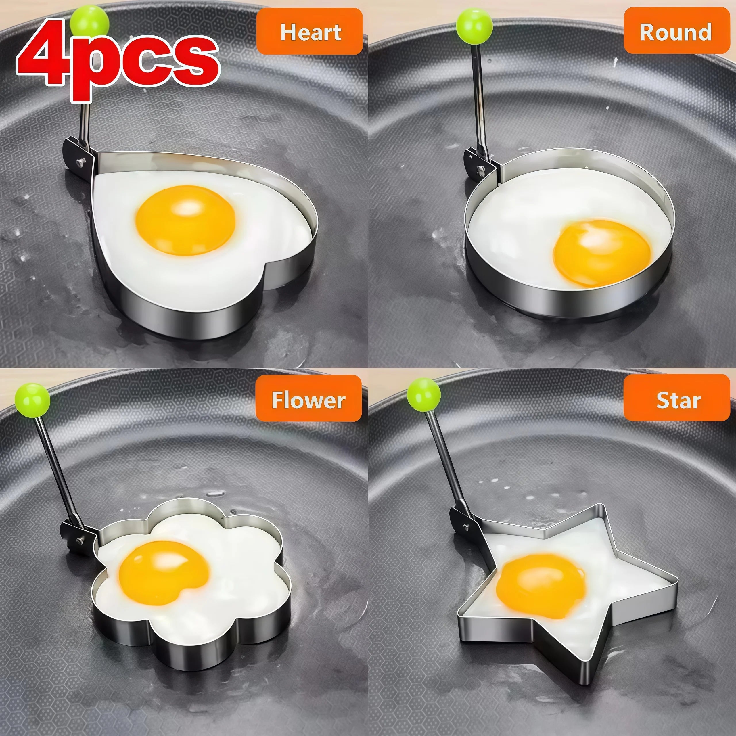 1/4/5PCS Stainless Steel Omelette Forming Machine Mold Frying Pan Pancake and Egg-shaped Device Kitchen Gadgets Qme 4pcs set