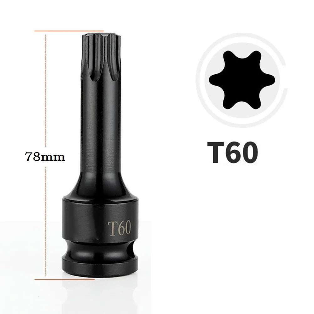 1PC 1/2inch Hex Torx Screwdriver Bits Drive Socket Adapter Heads T20 T40 T30 T100 Magnetic Wrench Hand Tools Accessories Qme T60