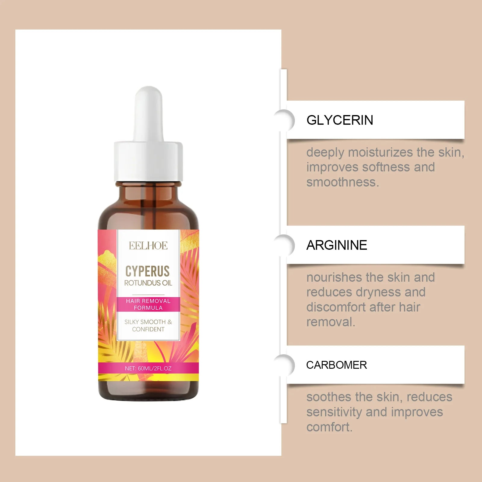 Cyperus Rotundus Oil Body Post Hair Removal Soothing Oil Hair Growth Inhibitor Depilatory After Epilation Care for Smooth Skin Qme