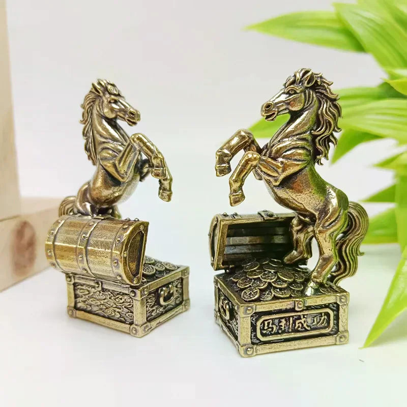 Zodiac Horse Statue Ornament Gifts Brass Horse Feng Shui Horse Figurine Miniatures Crafts Office Home Decor Accessory Qme
