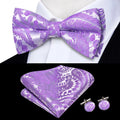 Purple Lilac Lavender Pansy Violet Silk Mens Bow Tie Hanky Cuffs Set Pre-tied Butterfly Knot Bowtie for Male Wedding Business Qme LDLH2542
