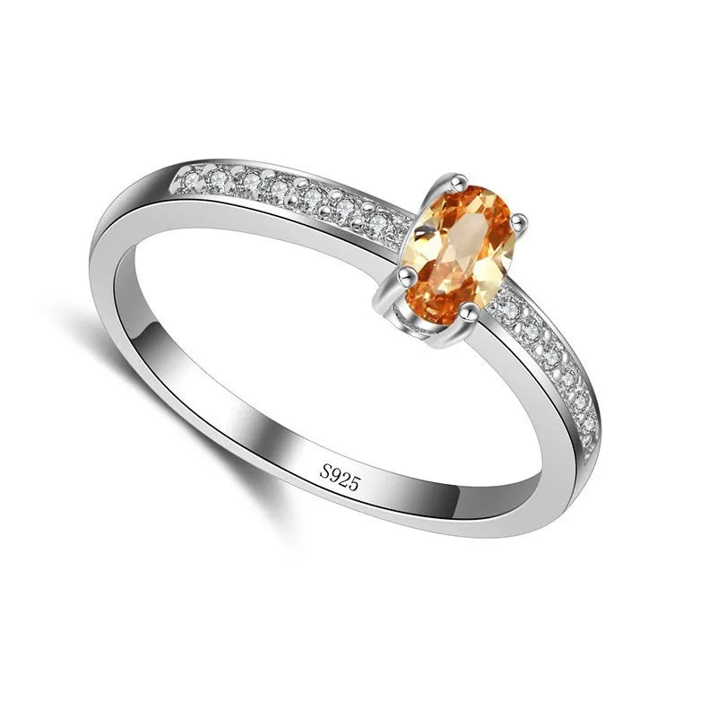 Promise Ring 925 Sterling Silver Color Elegant Style Warm Tone Orange&Yellow Crystal Stone For Women Girl Christmas Present Qme