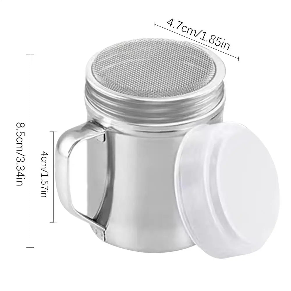 Powder Shaker Bottle Stainless Steel Salt Shakers Bottle With Dust-Proof Lid With Handle Container Jar for Coffee Flour Sugar Qme A
