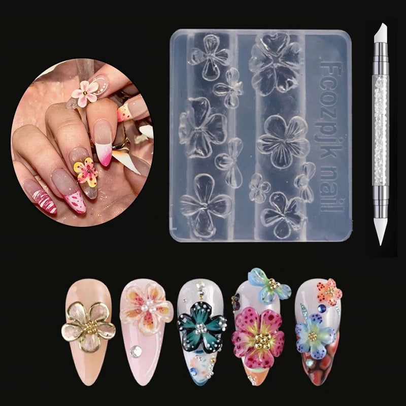 1 Relief Lily Flowers Nail Carving Mold 3D Silicone Hawaii Hibiscus Qme