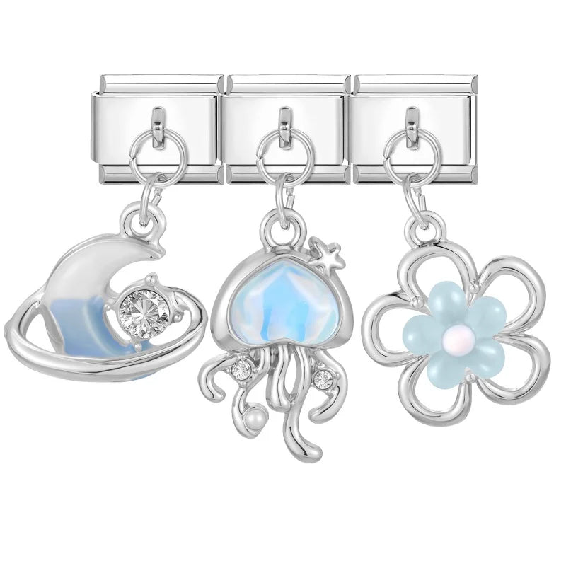 2026 Beautiful Blue Moon Heart Starfish Italian Charms Link Modular