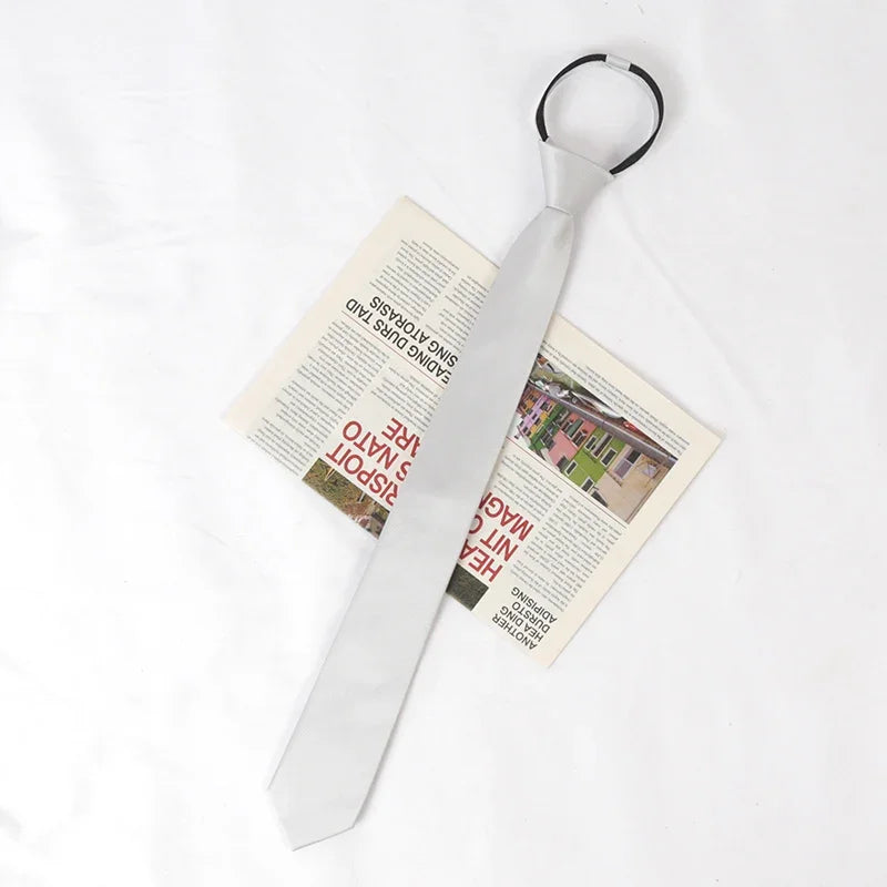 Unisex Black Simple Clip Tie Women Men Zipper Ties Shirt Accessories Qme Silver