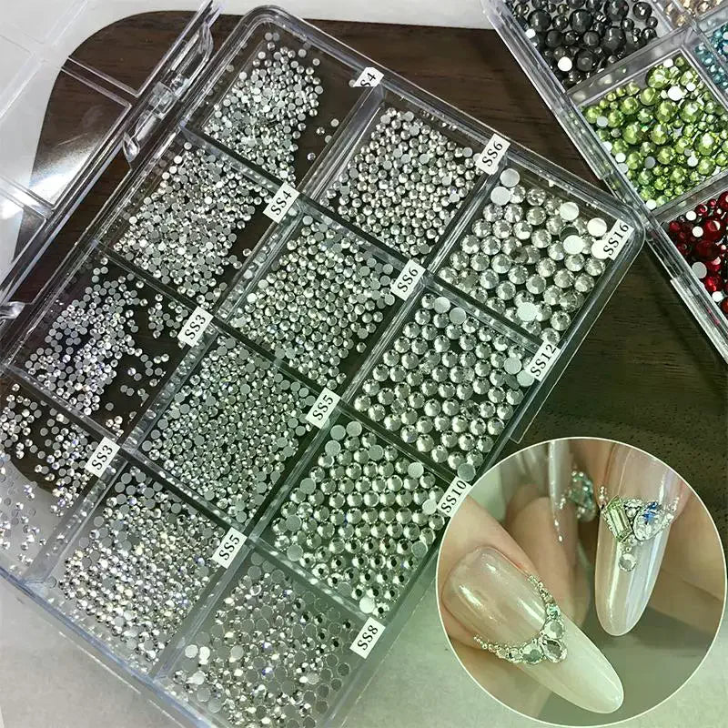 12 Grid Nail Flat Back Beads Box Art Design Home Decoration Qme
