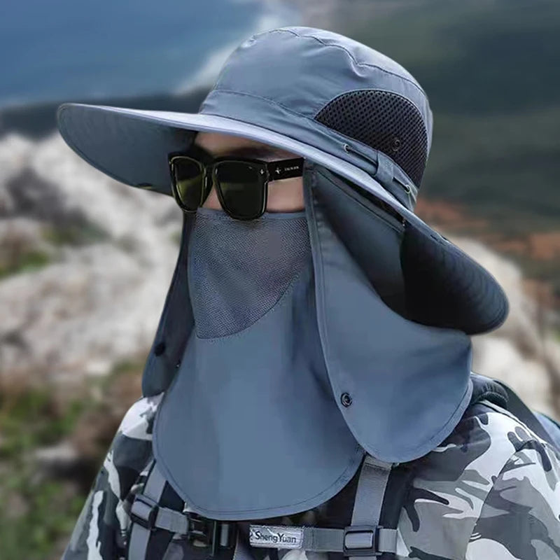 Fishing Hat Sun Shading Large Eaves Mountain Climbing Mask Breathable Qme Gray