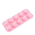 10-Cavity Silicone Rose Cake Mold Nonstick Reusable Baking Pan DIY Qme Pink