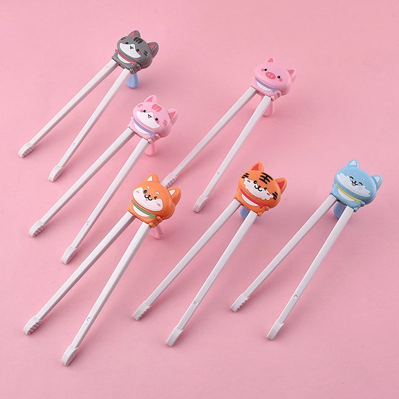 1 Pair Baby Kids Training Tableware Food Sticks Cartoon Animal Chopsticks For Children Cute Cat Elementary Learning Chopstick. Qme