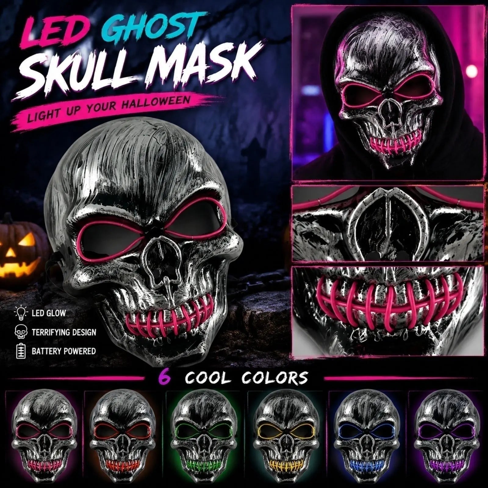 Halloween Skull Stitched Mouth Wire Mask Horror Full Face Cosplay Masquerade Party Costume Accessories Qme