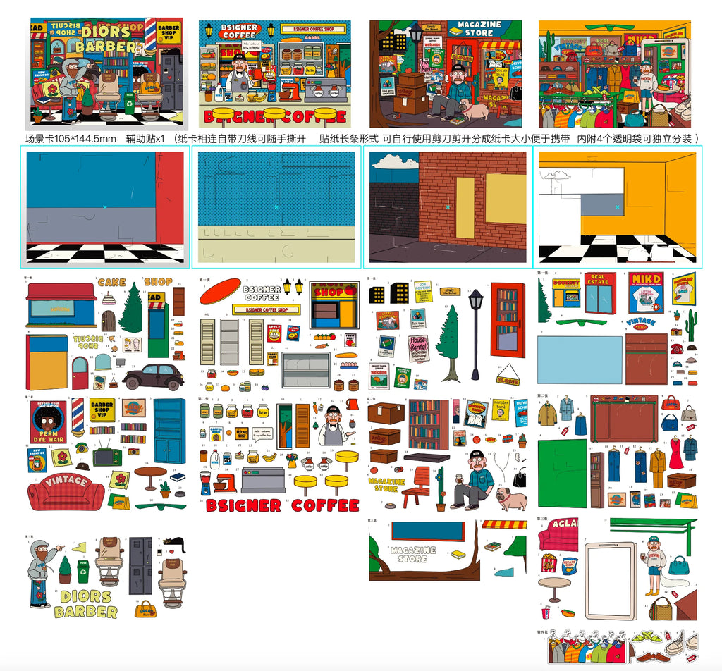 Cartoon American Comics Miniature Scene 3D Landscape Stickers DIY Scene Stacking Paste Handmade Creative Children's Cute Gifts Qme