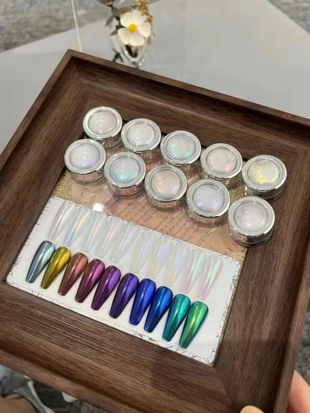 1 Nail Magic Mirror Powder Explosive Sky Moon Neon Pearl White Aurora Qme