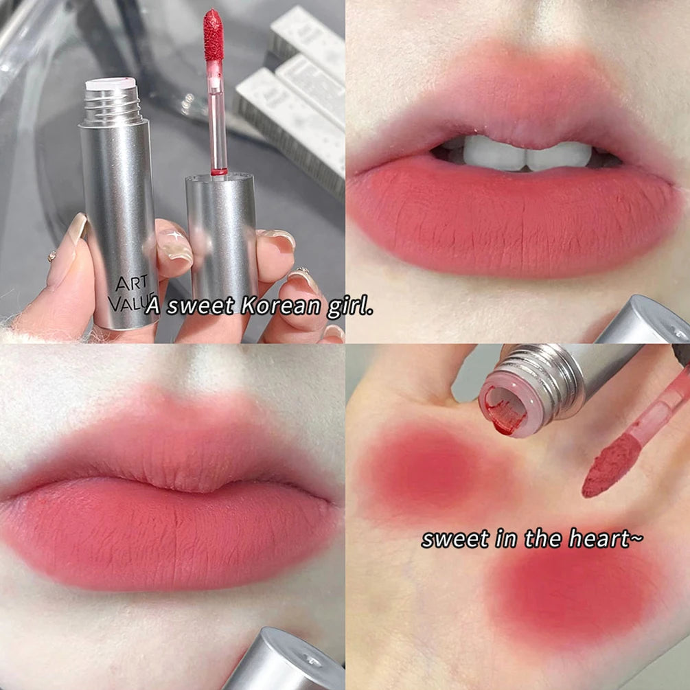 Silver Tube Lip Gloss 6 Colors Nude Matte Lipstick Waterproof Long Lasting Women Red Lip Tint Mud Velvet Lip Glaze Cosmetics Qme 02