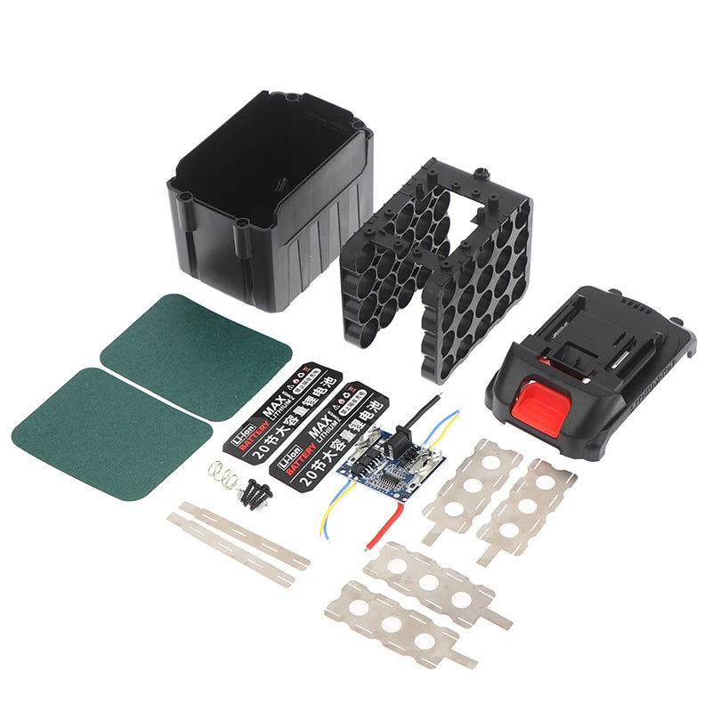 20 X18650 For 60A 21V Li Battery Case BMS Balance Charging PCB Circuit Board LED Indicator BL1860 BL1830 Li-ion Cell Pack Qme 1set