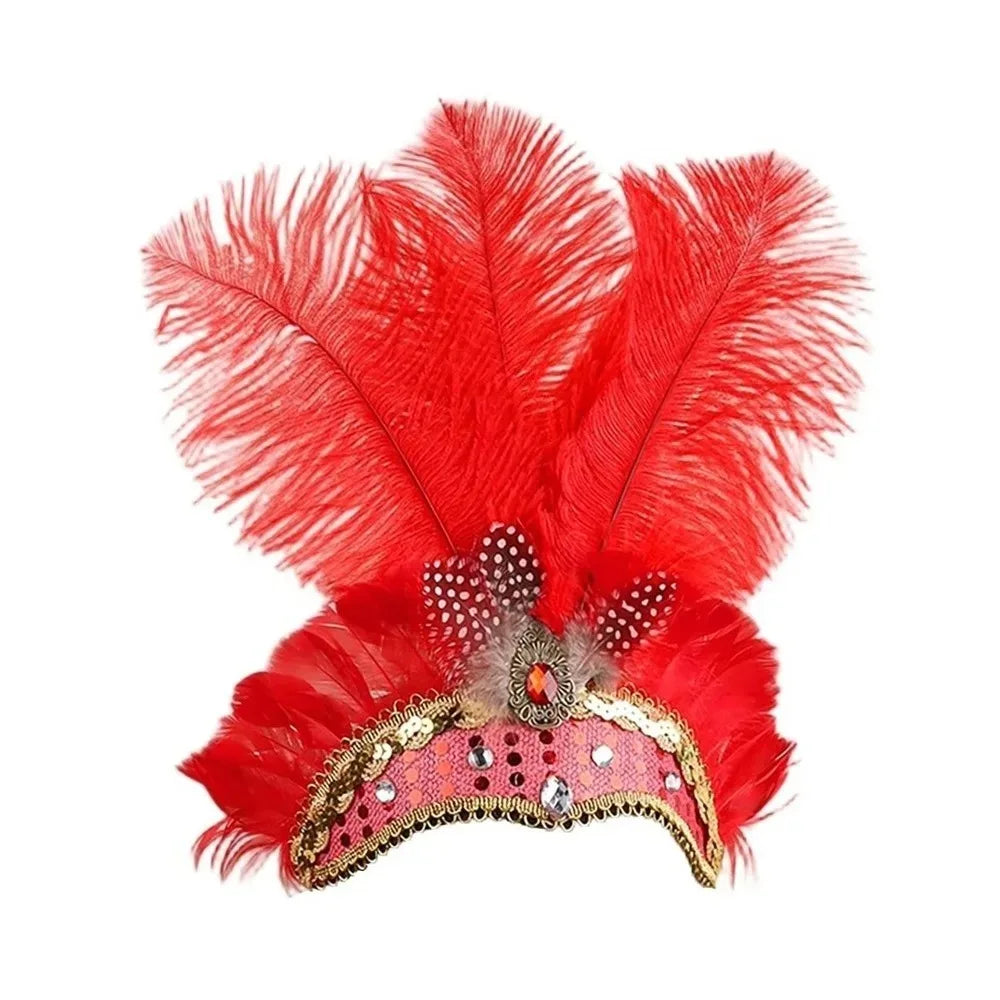 Exquisite Colorful Feather Headpiece Vintage Glitter Sequin Headband Qme Red