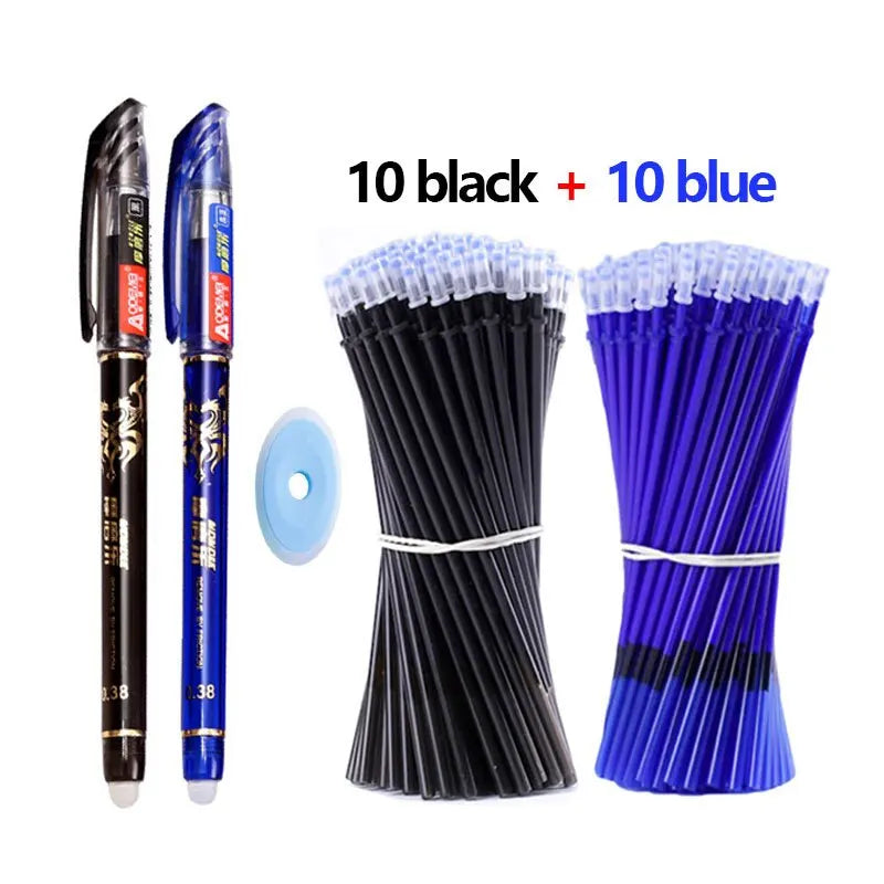 23 PCS Erasable Gel Pen Set Ballpoint Pens Rod 0.5mm Muti-Colors Ink Washable Handle Stationery School Office Writing Supplies Qme 23 Pcs Black Blue