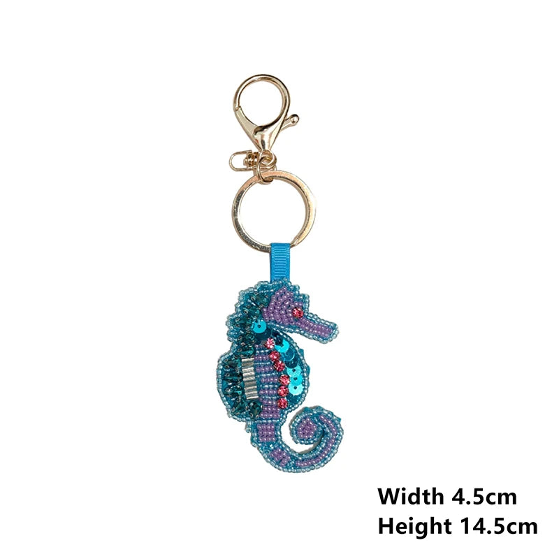 Bag charm decor with Beaded Sequin Rhinestone Crab, Starfish, Shell, and Conch Keychain Qme 10
