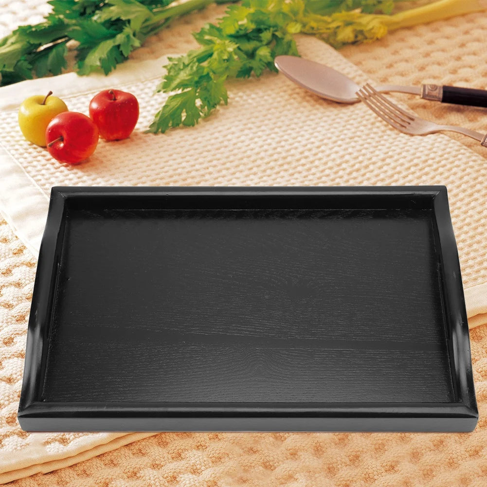 Wood Serving Tray Portable Rectangle Tea Coffee Snack Food Tray with Handles Binaural Wooden Serving Plate for Home Kitchen Qme