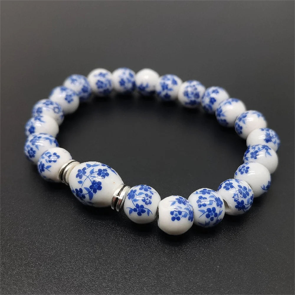 b21 Blue and White Porcelain Stretch Bead Bracelet for 8MM Ceramic Sunflower Plum Blossom Bead Bracelet Collect Jewelry Gifts Qme 7 18cm
