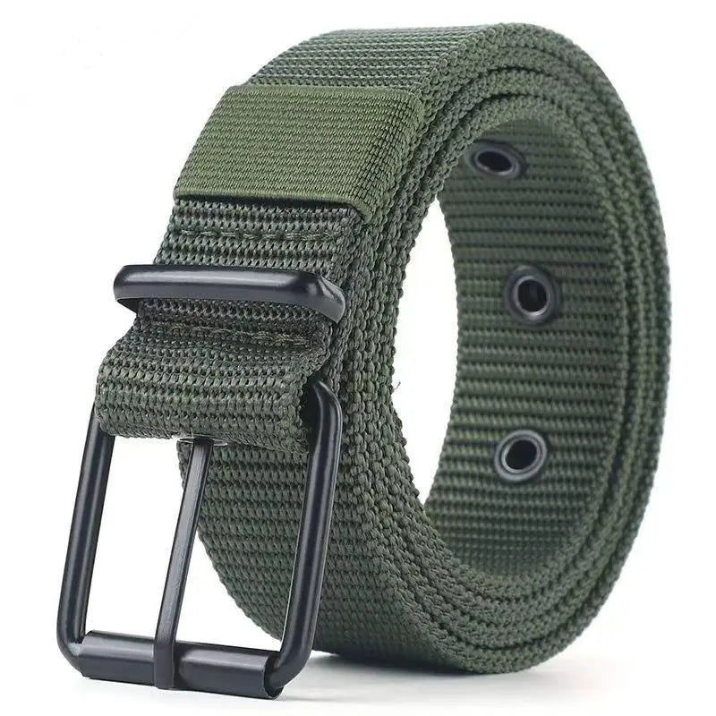 Unisex Trendy Belt Pin Buckle Outdoor Sports Jeans Accessory Porous Qme Army green