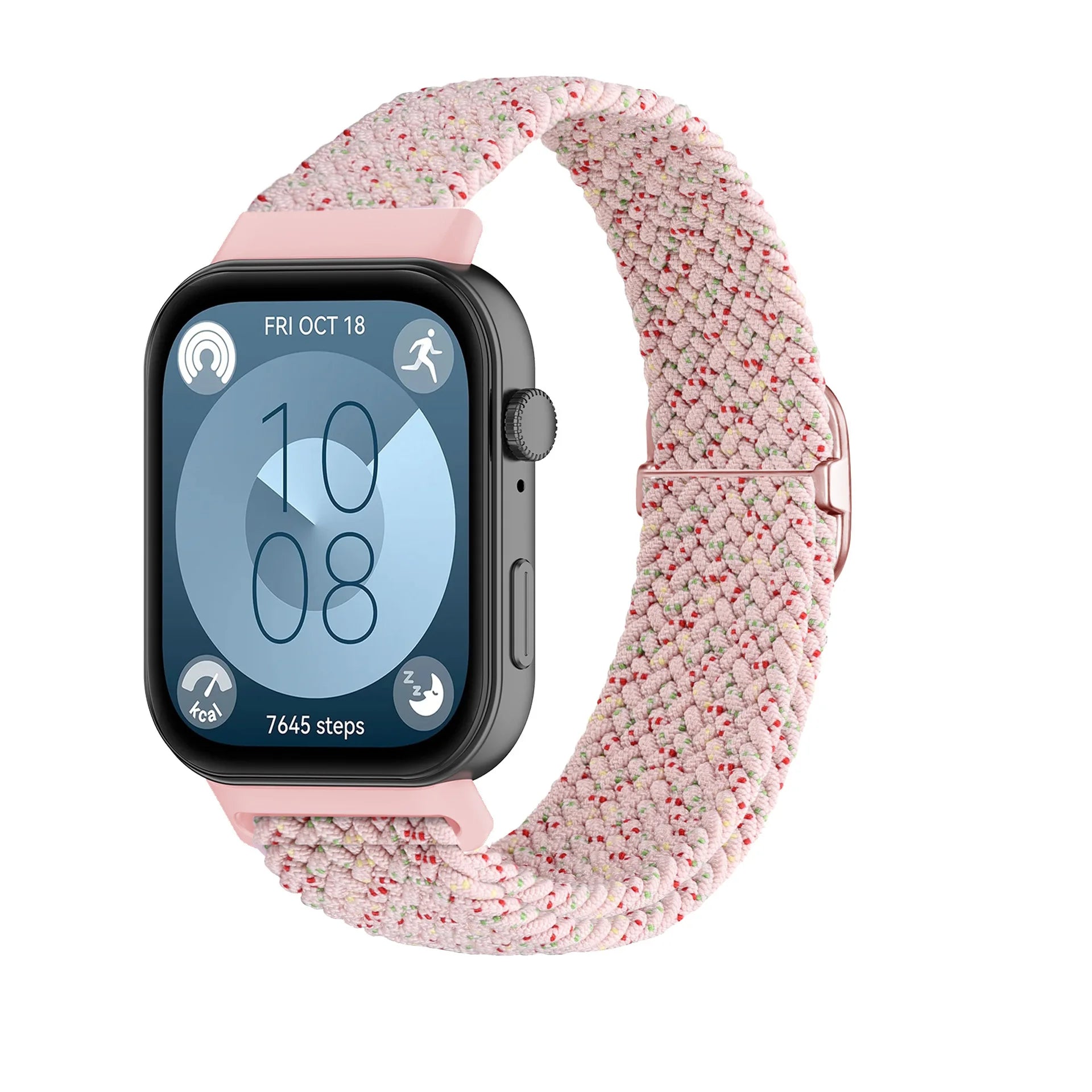 A Adjustable Comfort Nylon Woven Watch Strap with Stylish Metal Buckle Breathable Replacement Band for Huawei Smartwatch Qme starlight powder