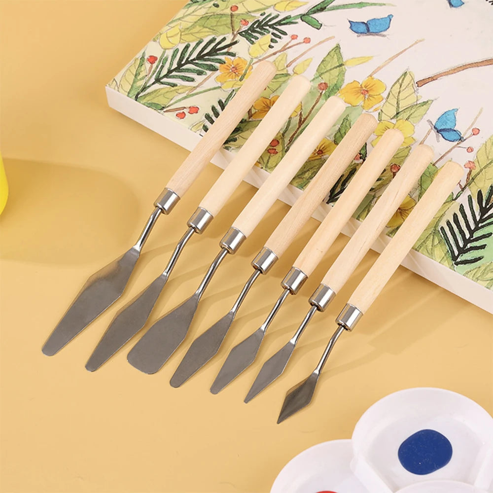 1Set/3Set Oil Painting Scraper Set Paint Wood Handle Palette Knife Art Gouache Paint Painting Scraper Qme