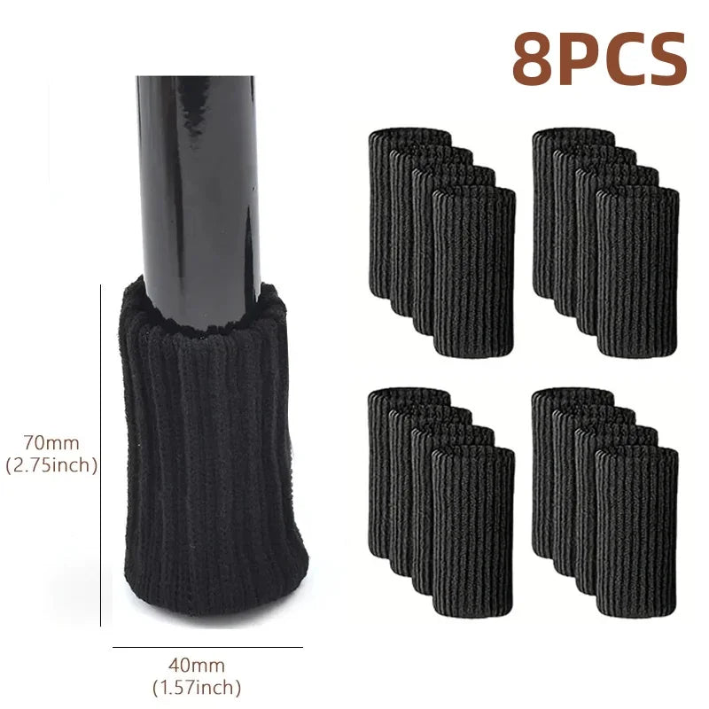 16PCS Knitted Chair Leg Silent Protection Cover Door Handle Wear Resistant Anti Slip Floor Scratch Protection Furniture Foot Mat Qme Black-8pcs