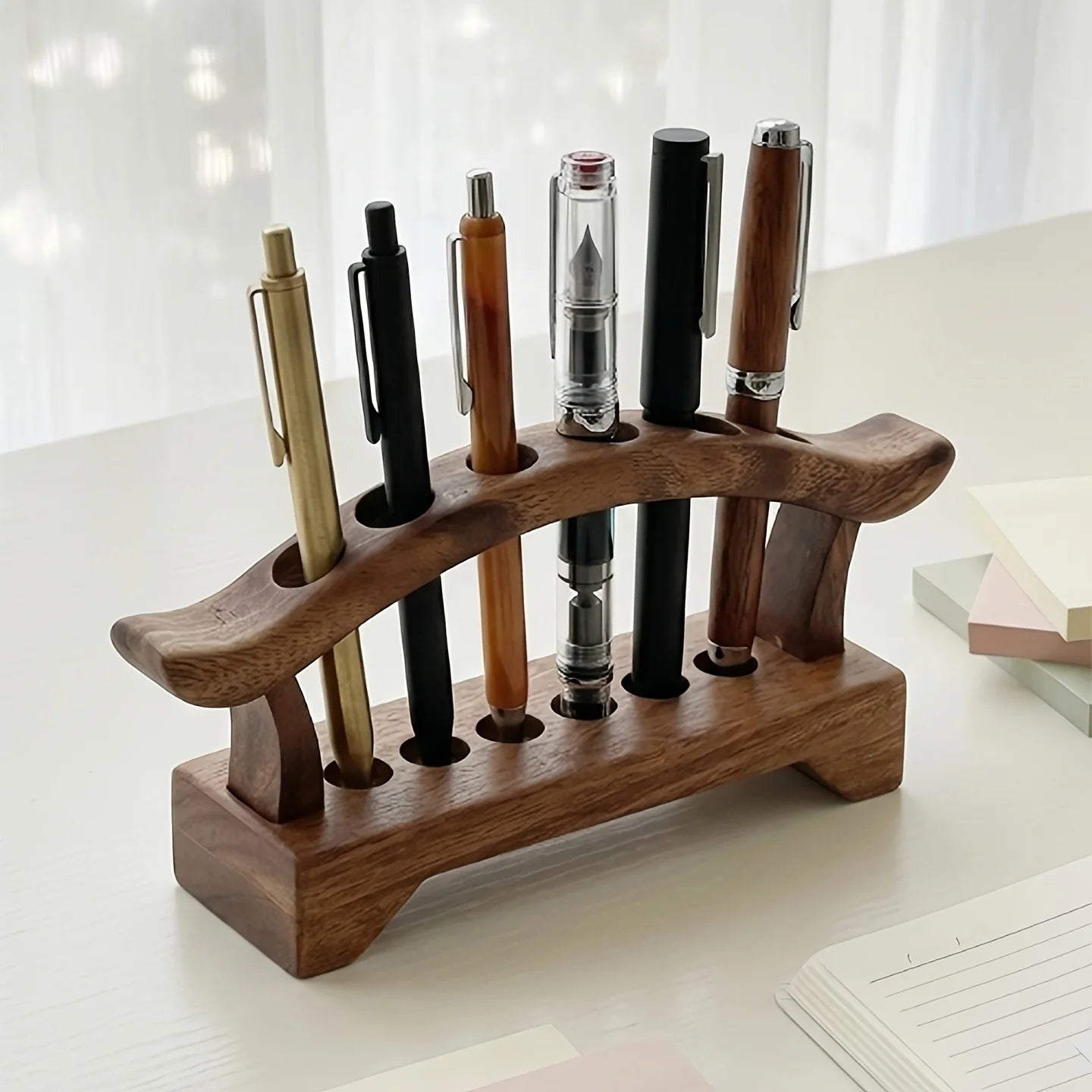 Wooden Pen Holder, Walnut Pencil Holder with 6 Slots, Desk Additions. Suitable for Offices, Schools, And Home Use Qme