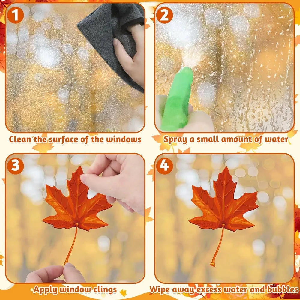 Fall Autumn Window Clings Stickers 5 Sheets Maple Leaves Pumpkin Nuts Qme